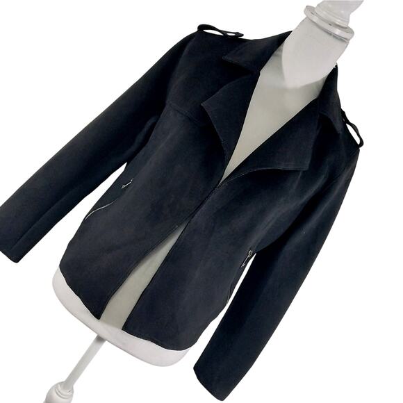 NWOT! TAHARI! RICH BLACK FAUX SUEDE ZIP POCKET, EPAULETTE SHOULDER JACKET! SZ S - Picture 1 of 12